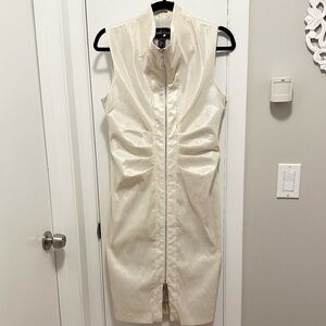 Frank Lyman Ruched Zip Front Stretch Taffeta Sleeveless Mini Dress 10 ivory NEW